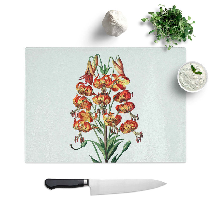 Tempered Glass Lily Flowers by R.J. Thornton Chopping Board, 28.5 cm W x 20 cm L