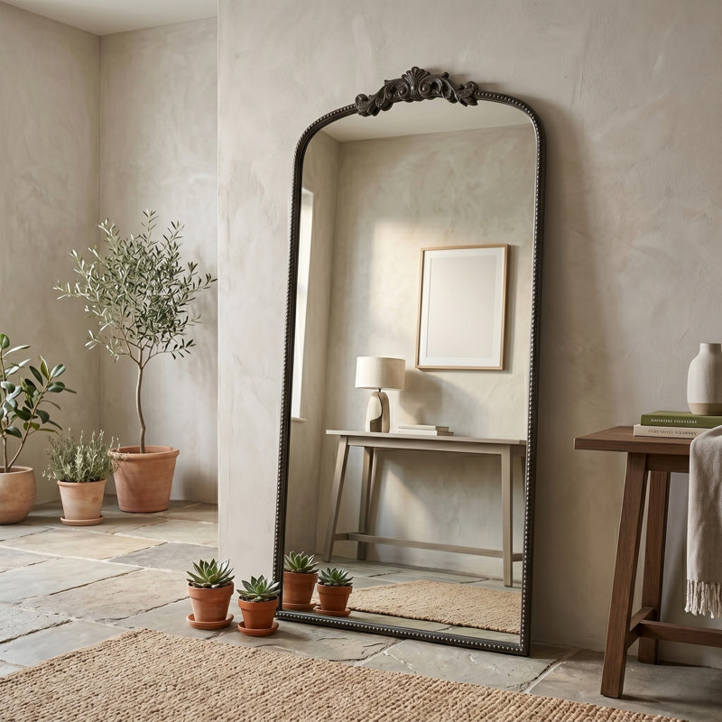 Full Length Arched Wall Mirror with Metal Frame