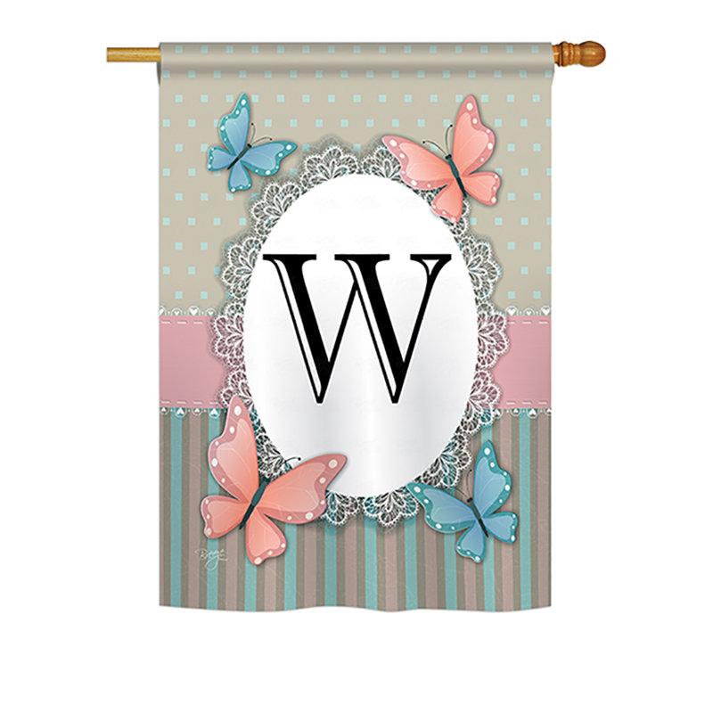 Drapeau de maison / jardin en polyester monogramme à 2 faces Shellman Butterflies, H 40 po x l 28 po, W