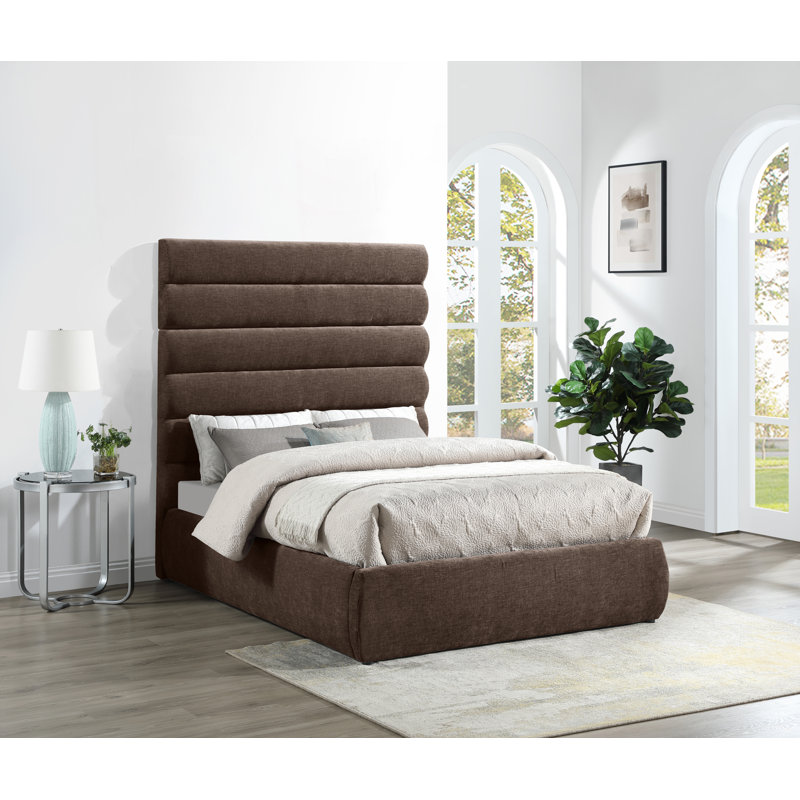 Lit en tissu Adam Chenille, Tissu chenille brun, Double