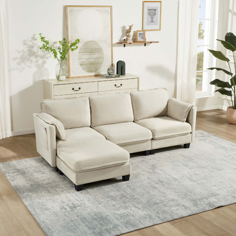 L-Shaped Modular Sofa with Detachable Storage Armrest