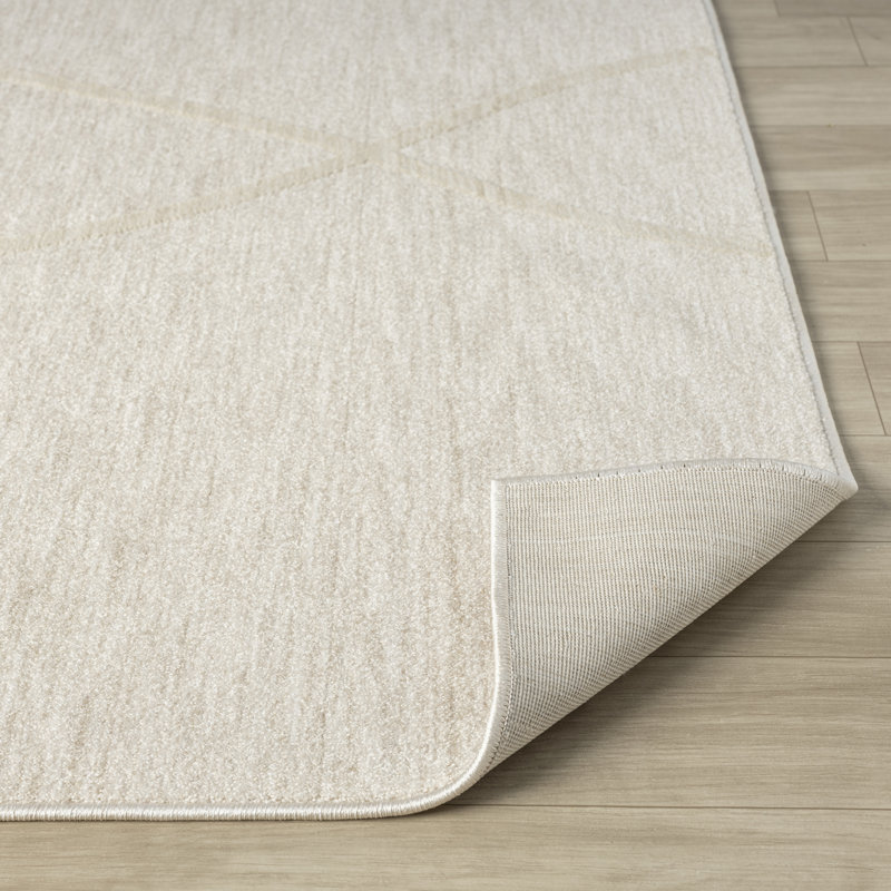 Abstract Modern High-Low/Carved Polyester Area Rug, Cream, Rectangle 7'9" x 10'