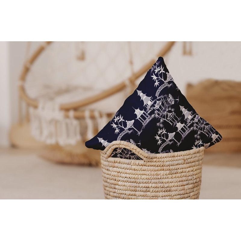Housse et insert de coussin carré intérieur / extérieur Palm Beach Chinapezka, Bleu marine, 16 po x 1 po
