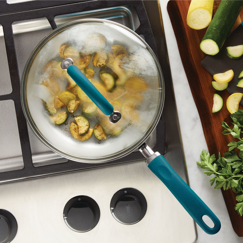 Rachael Ray Create Delicious Nonstick Induction Deep Frying Pan / Skillet with Lid, 9.5 Inch, Teal Shimmer