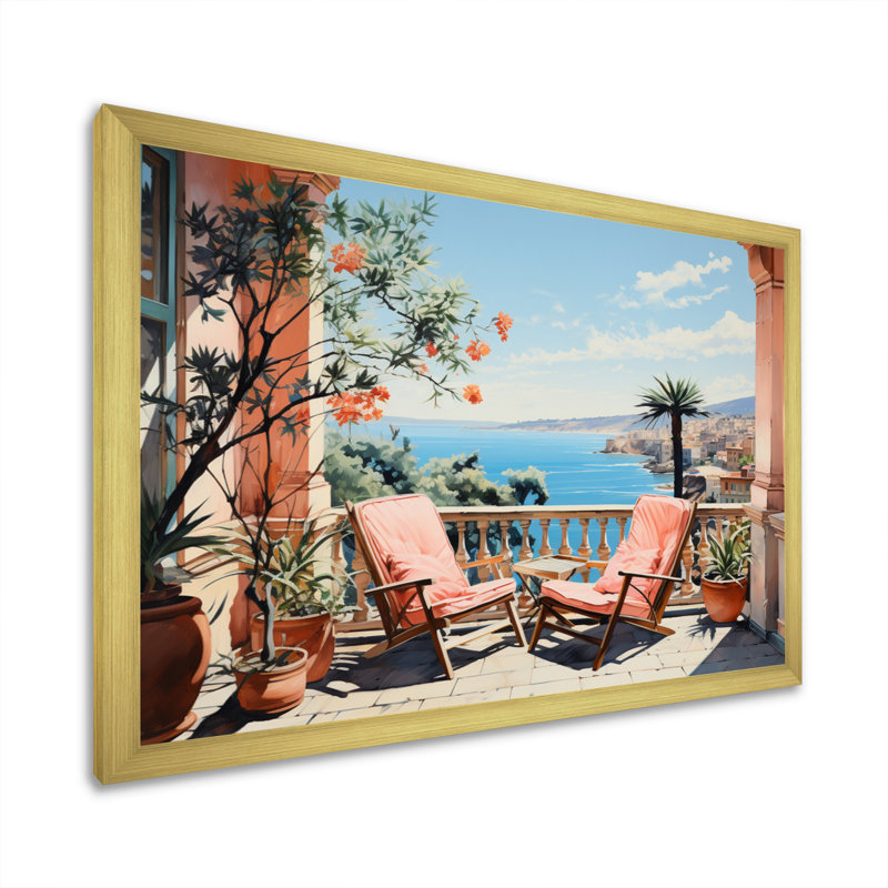La Dolce, côte italienne III - Italie, art mural, H 12 po x l 20 po x P 1 po, Encadrement doré