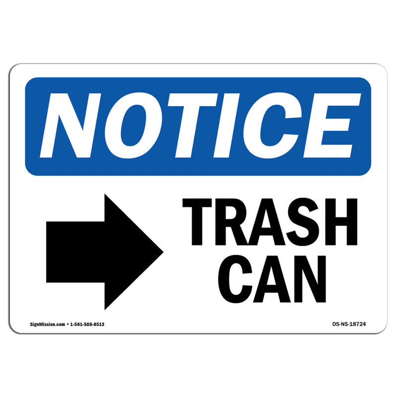 Trash Can [Right Arrow] Sign, 24" H x 18" W x 0.1" D