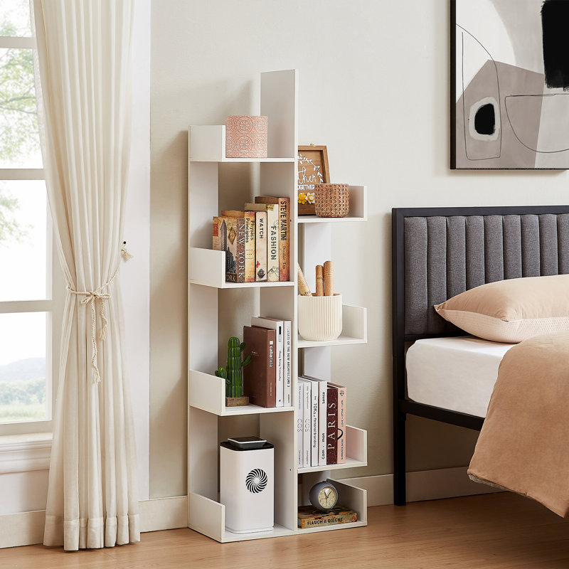 Bibliothèque en bois Melgarejo, étagère à livres étroite sur 8 niveaux, bibliothèque en forme d'arbre avec 8 tablettes, grande étagère de rangement verticale pour le salon, la chambre à coucher, le bureau personnel et les petits espaces