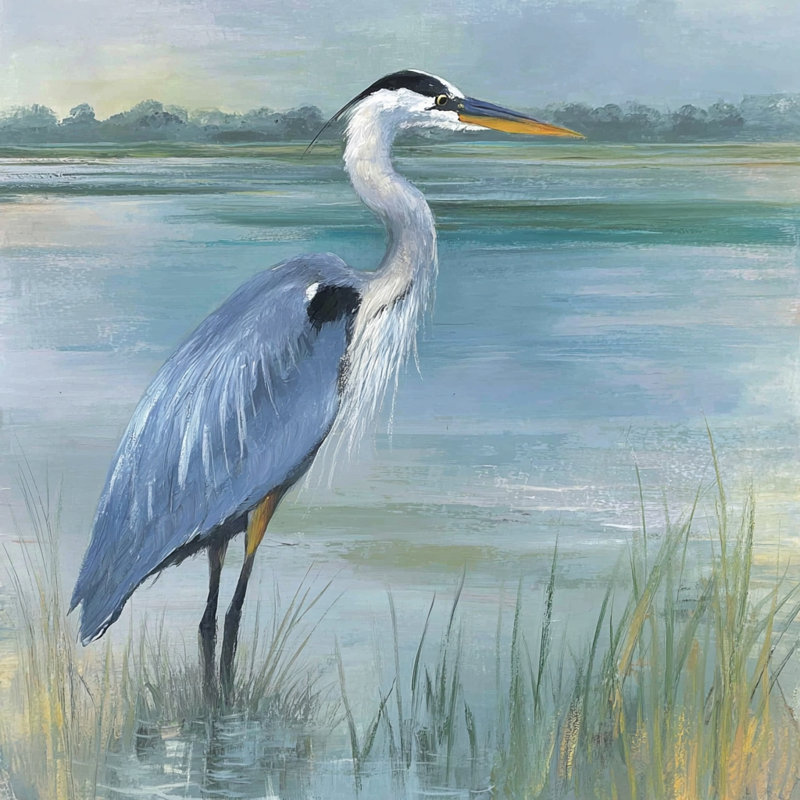 Azur Shoreline Heron - art mural sur toile tendue, H 20 po x l 20 po