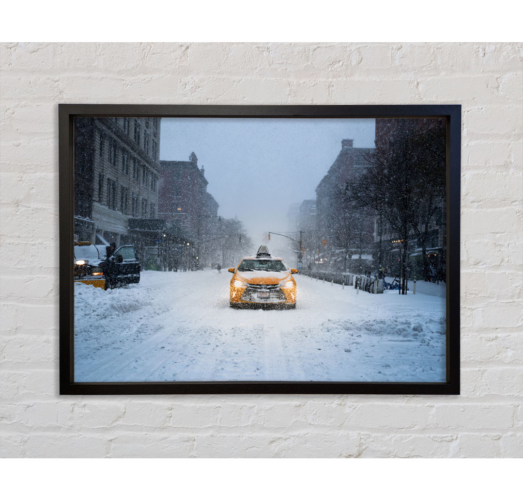 Yellow Cab In The Snow - Einzelbildrahmen Kunstdrucke auf Leinwand