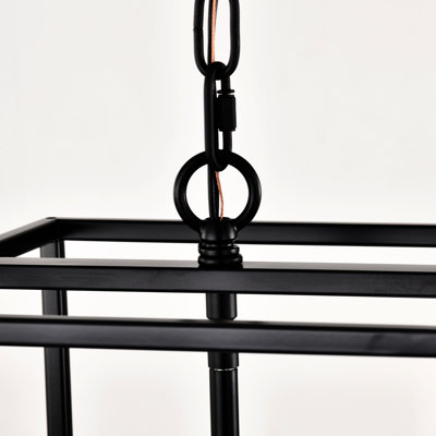 4- Metal Lantern Hanging Fixture - Matte Black Industrial With Adjustable Height For Dining Room, Hallway, Foyer, Entryway Pendant