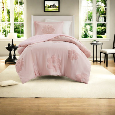 Floral Chenille Bedding Set, Pink Twin, Reversible & Antimicrobial