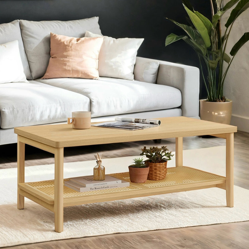 Table basse avec tablette de rangement Alaura, Chêne, H 18,1 po x l 47,2 po x P 21,7 po