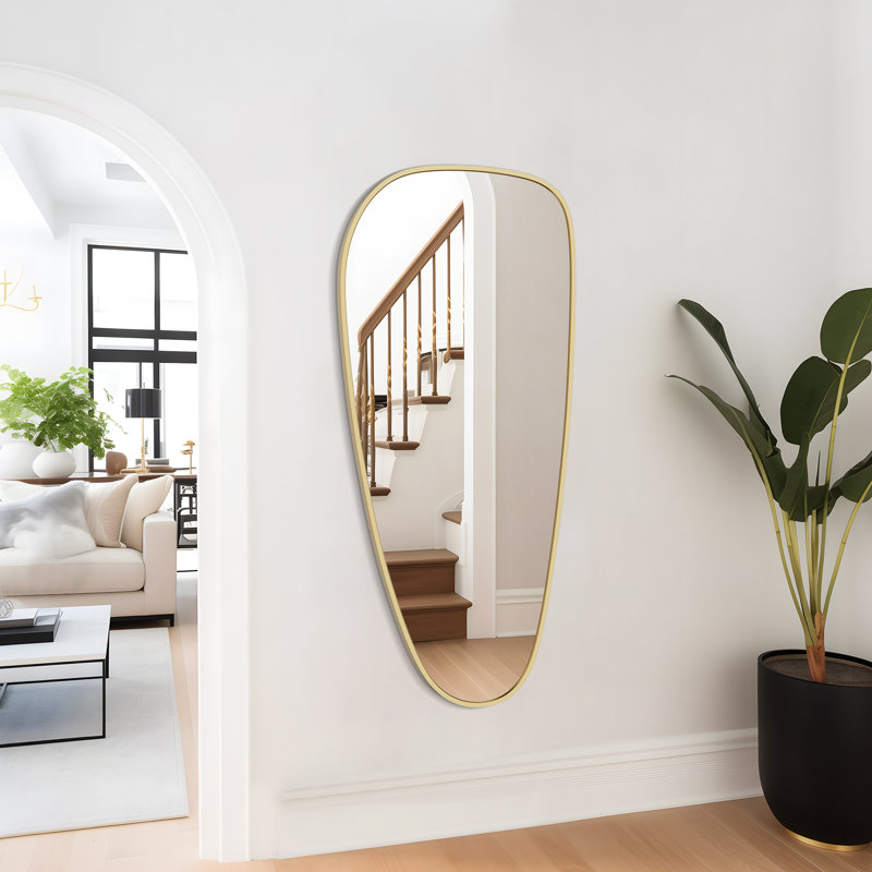 Mateus Irregular Aluminum Framed Tempered Glass Wall Mirror, Gold, 48" x 22"