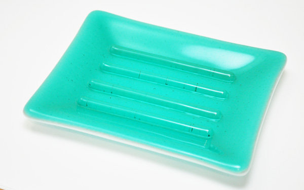 Plat à savon, Turquoise et blanc