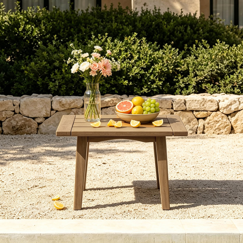 Table d'appoint d'extérieur en bois massif l 19,6 po Polett , Brun