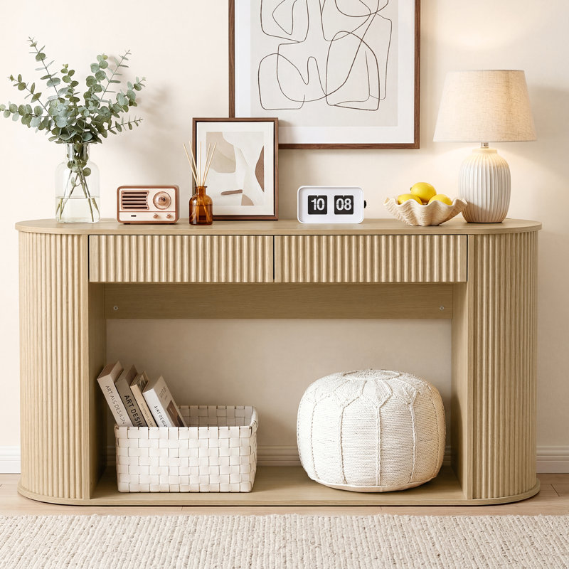 47'' Modern Fluted Console Table with 2 Drawer, Oak