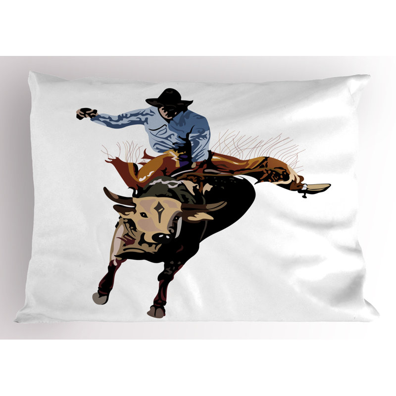 Ambesonne Rodeo Pillow Sham 2 Pack Cowboy Bucking Bull Western Rust Beige, 20"H x 36"W