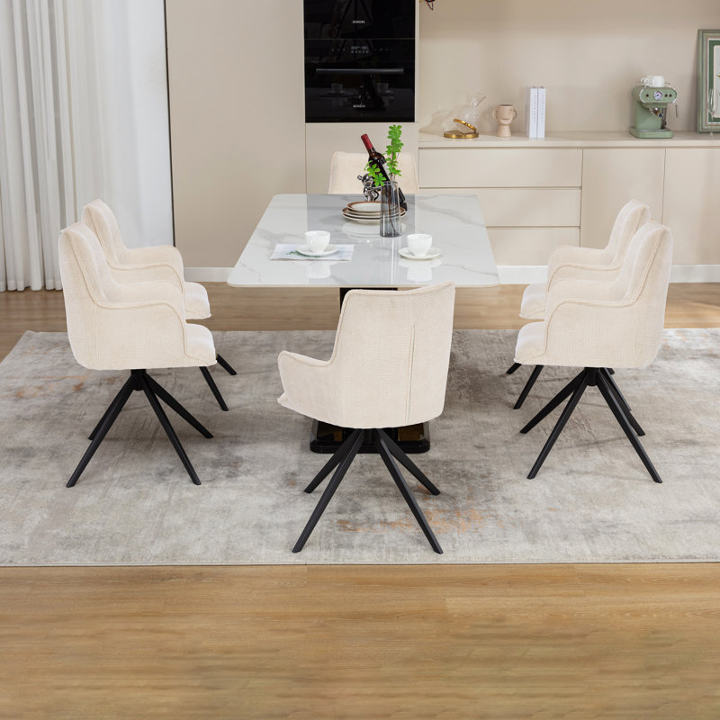 Modern Upholstered Swivel Dining Armchair, 4, White