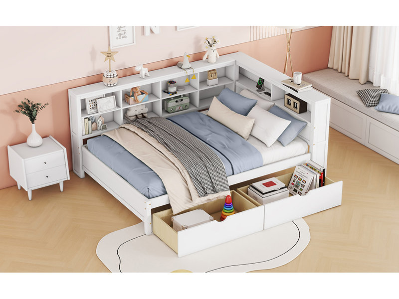 Lit de jour moderne en bois de pin et ports de chargement USB, Blanc