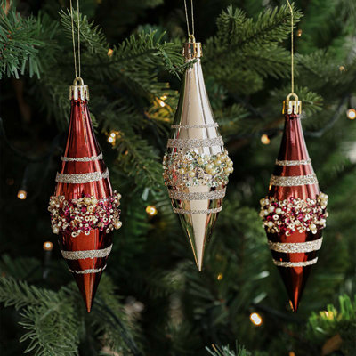 Luxueux ornements de Noël perlés décoratifs en forme d'arbre de Noël en forme de boîte de champagne bruns vissés à suspendre