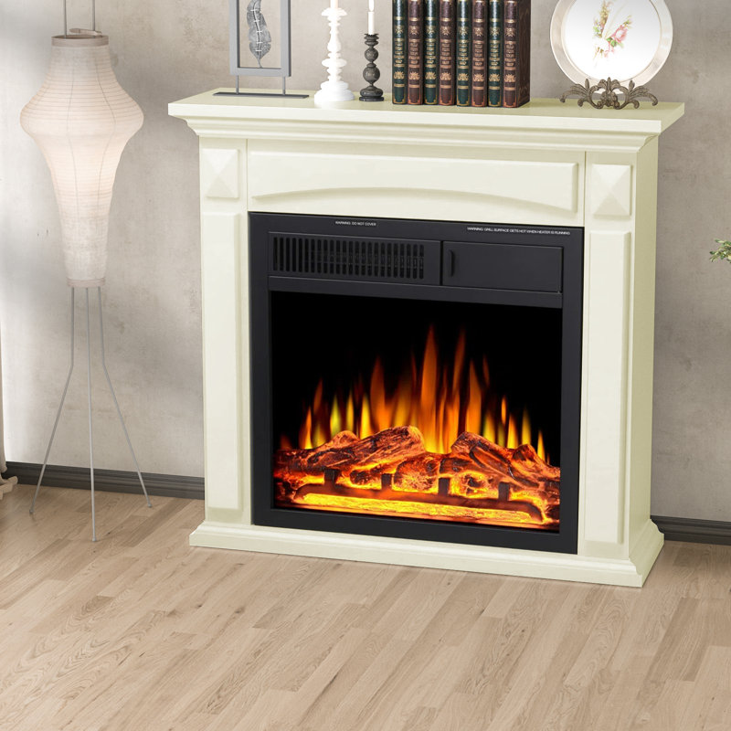 Freestanding Electric Fireplace With Remote Control., Beige