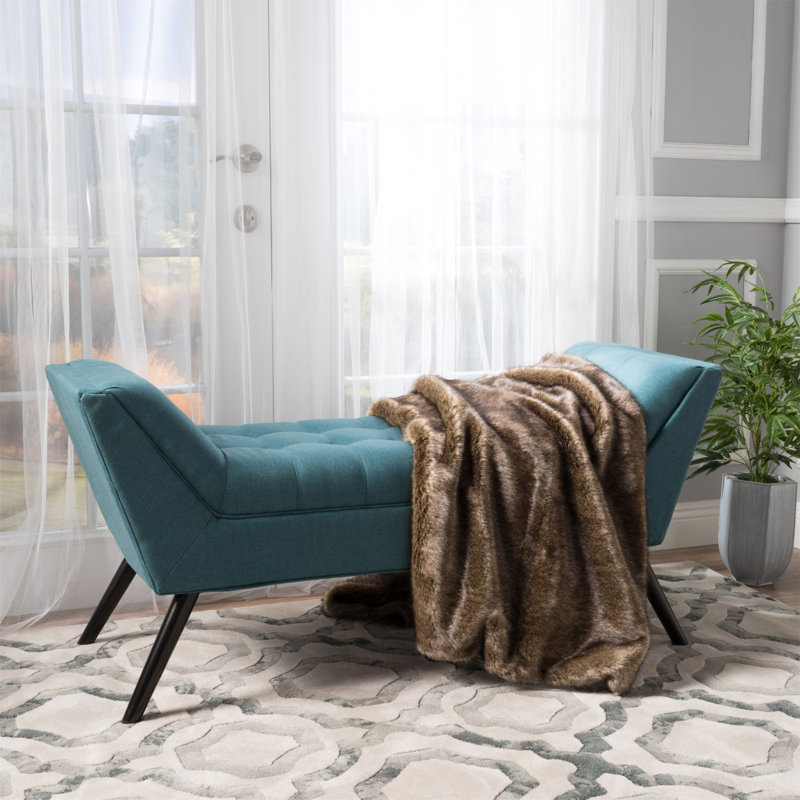 Gwyneth Dark Teal Polyester and Birch Fabric Bench