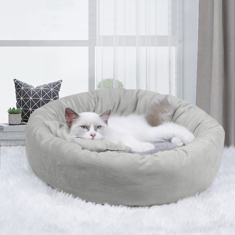 Coussin rond pour chien 19,7 x 19,7 x 3,9 po, Gris