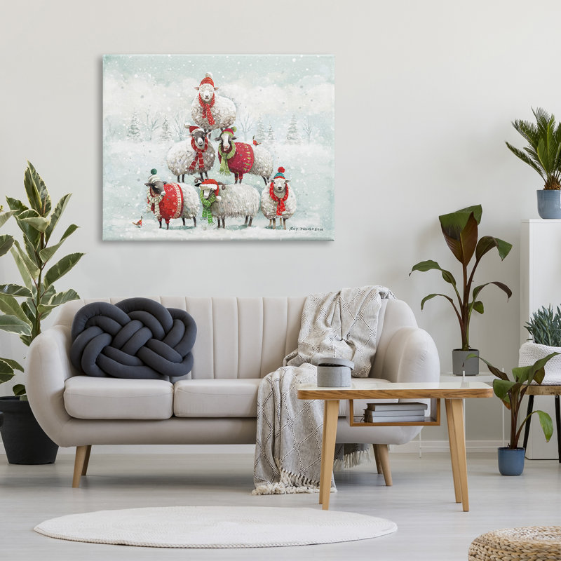 «Winter Sheep Snowy Farm Animals» sur toile, H 36 po x l 48 po x P 1,5 po