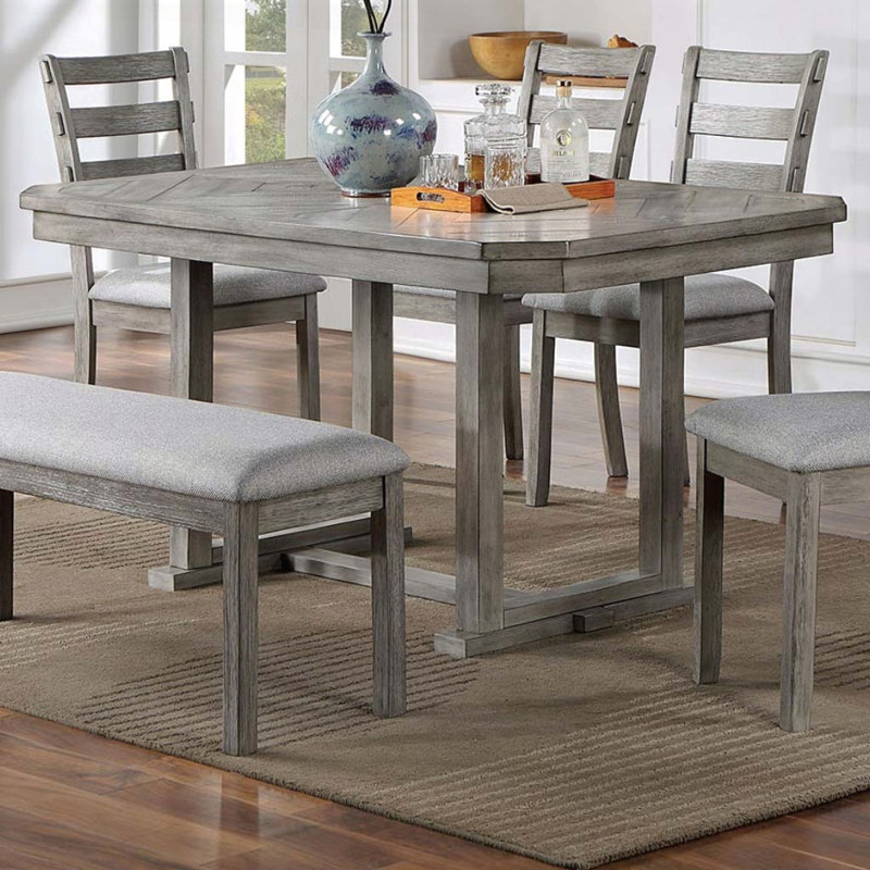 Table de salle à manger rustique à motif de grain de bois gris diamant