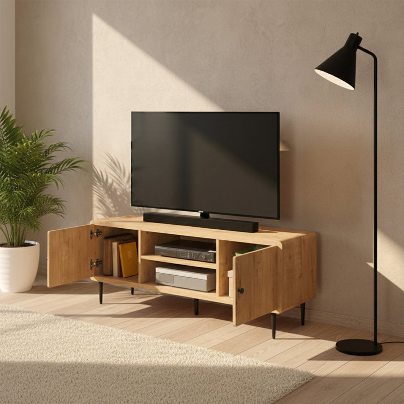 Meuble télé de style Mid-Century avec rangement pour téléviseur de 60 po ou moins