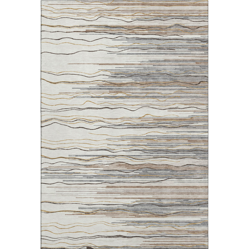 Premium Machine Washable Lyndhurst AMF996 Stripes Rug, Rectangle 10' x 14'