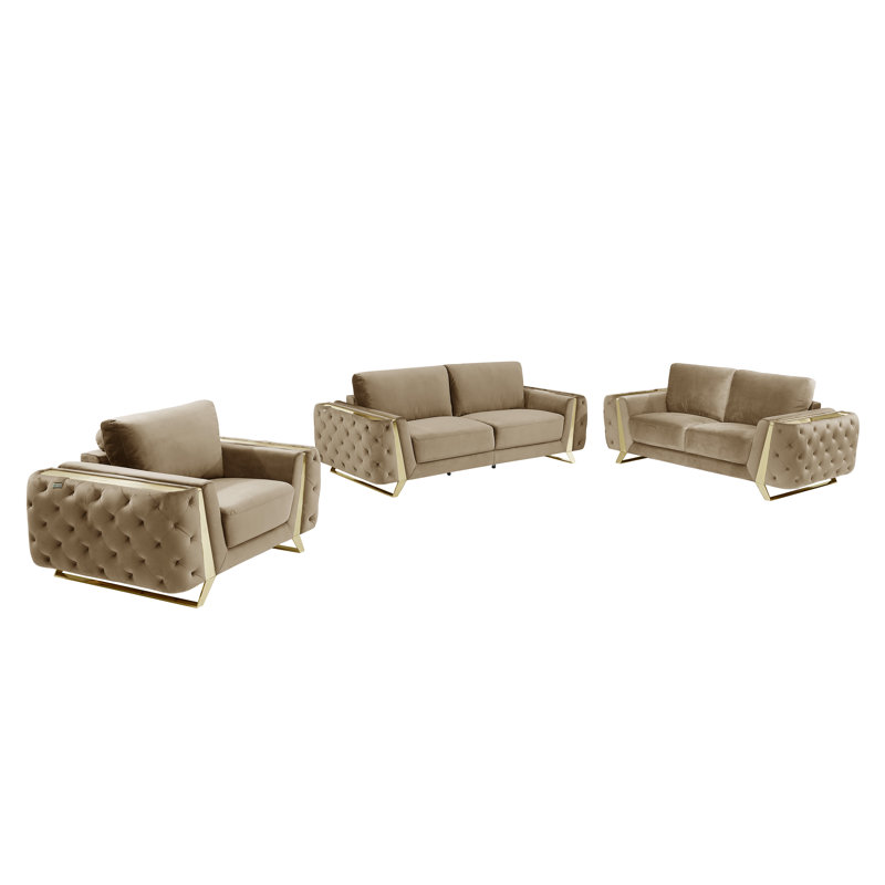 Ensemble de salon en velours 3 pièces Nissa, Doré, Beige