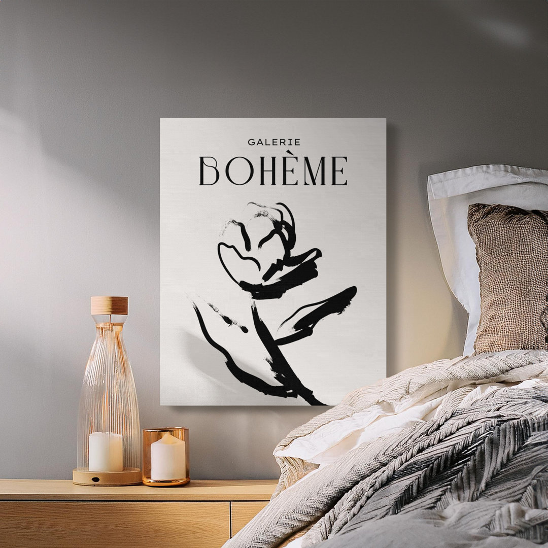 Boheme Flower Canvas Wall Art, Minimalist Black and White Print, Gallery Wrapped Canvas, Modern Decor, Ready to Hang, Archival Quality