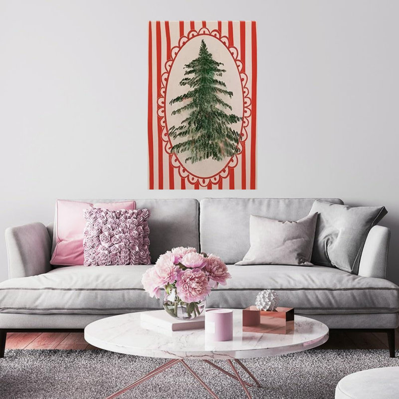 Arbre de Noël à rayures rouges et blanches avec encadrement 24 po x 36 po