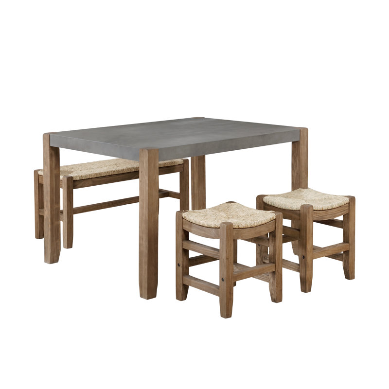 Aston Rustic Industrial 4 Piece Dining Set With 48"W Table Two 15"W Square Stools And 40"W Bench