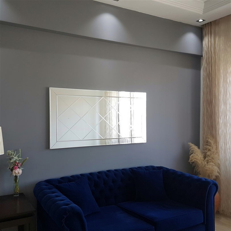 Miroir mural moderne argent moderne, 51,2 po x 25,6 po x 0,9 po | Fabrication 100% bois aggloméré, réglable horizontalement et verticalement | Assemblé et prêt à être suspendu | Conception élégante de couleur unie, parfaite pour tout décor