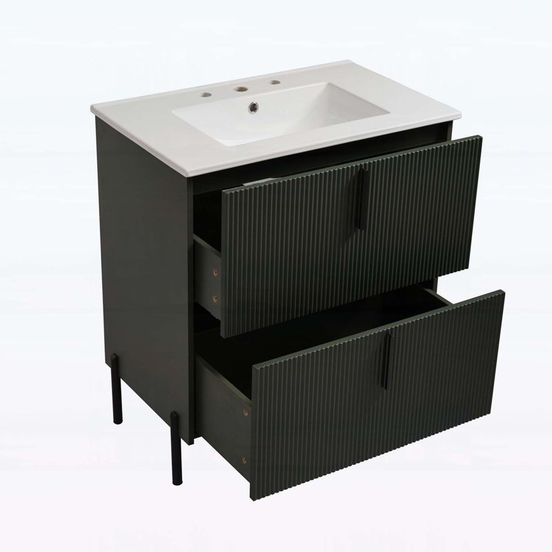 Meuble-lavabo 30 po avec lavabo en céramique, Vert / noir