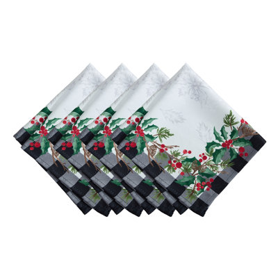 Kamesha Holly Farmhouse Charm Holiday Fabric Napkins