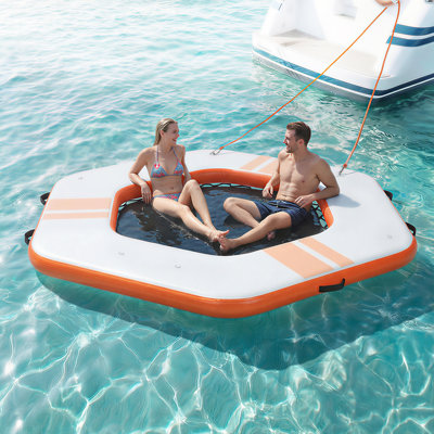 Inflatable Floating Dock, 8.5x8.5 FT Inflatable Dock Platform, Non-Slip Water Mat with Portable Carrying Bag & Detachable Ladder, Floating Water Platform Island Raft for Pool Beach Ocean, Orange