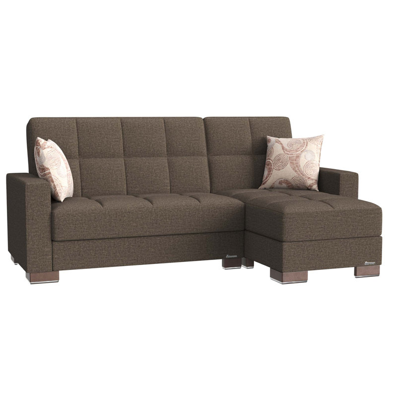 Chaise longue rembourrée convertible avec rangement, Chenille brun clair