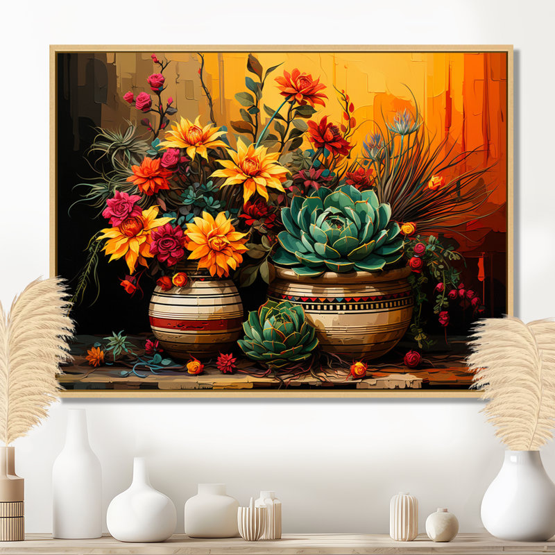 Boho, poterie florale mexicaine, Cadre flottant brun, H 24 po x l 32 po x P 1 po