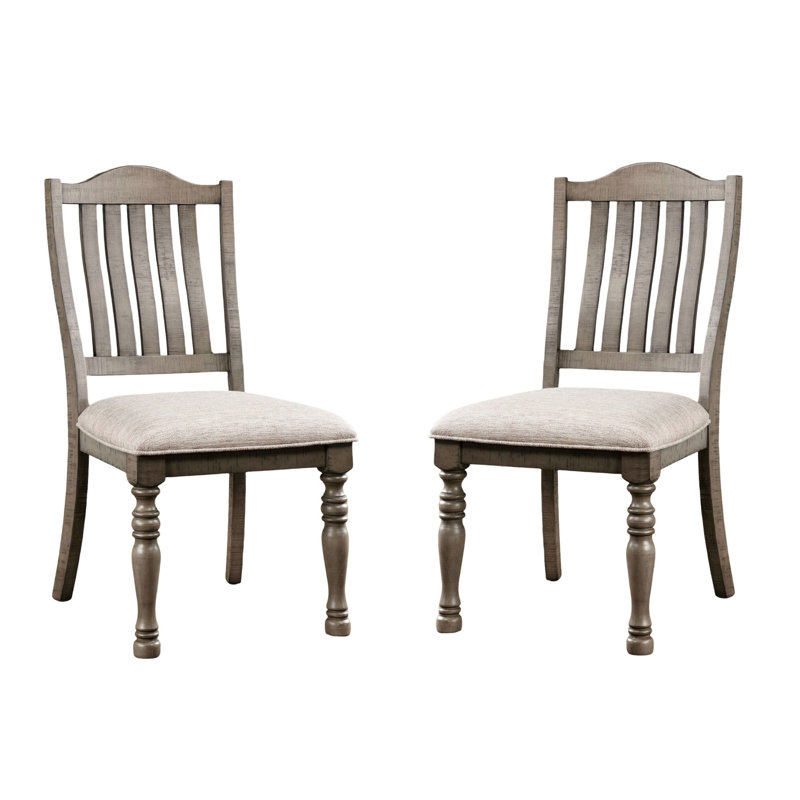 Chaises de salle à manger en bois massif gris antique, 2 pièces, avec siège en tissu et pieds tournés, style transitionnel contemporain pour la maison