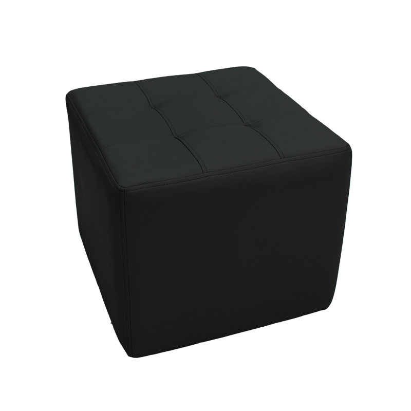 Tufted Square Ottoman 16" Height, Black Faux Leather