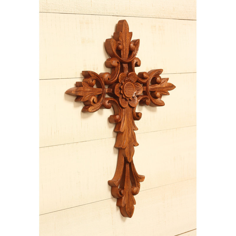 16 "en bois sculpté à la main fleur croix plaque murale relief panneau suspendu sculpture artisanale cadeau décoration d'intérieur décoration faite à la main