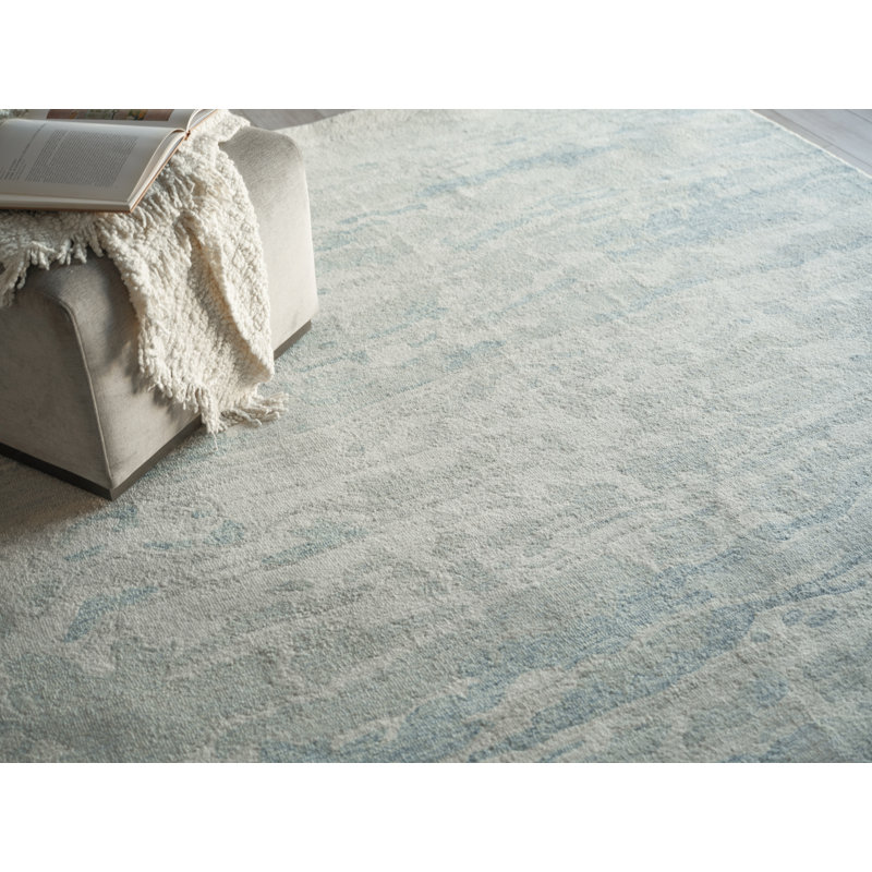 Cortero Hand Tufted Wool Abstract Area Rug in Light Blue/Ivory, Rectangle 6' x 9'