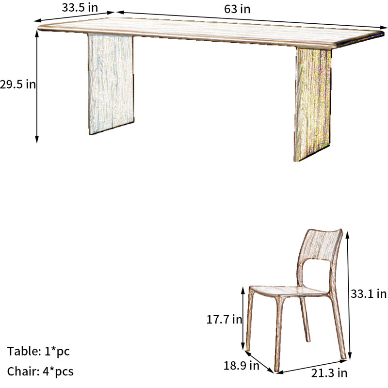 Walnut Slab Dining Table Set, 29.5"H x 63"L x 33.5"W