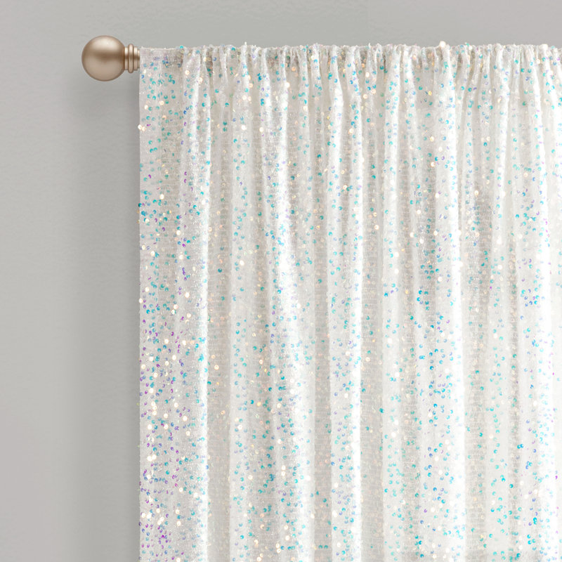 Lush Decor Ballgown Glam Sparkle Sequins Semi-Sheer Single Curtain Panel, White