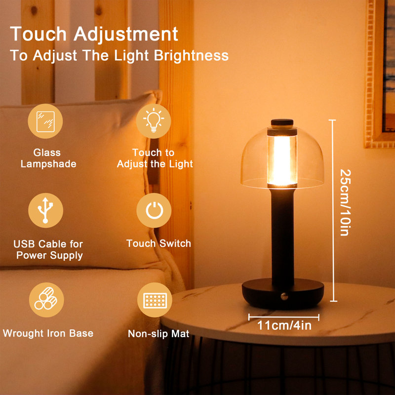 Ebern Designs Battery Operated LED Table Lamp, Black