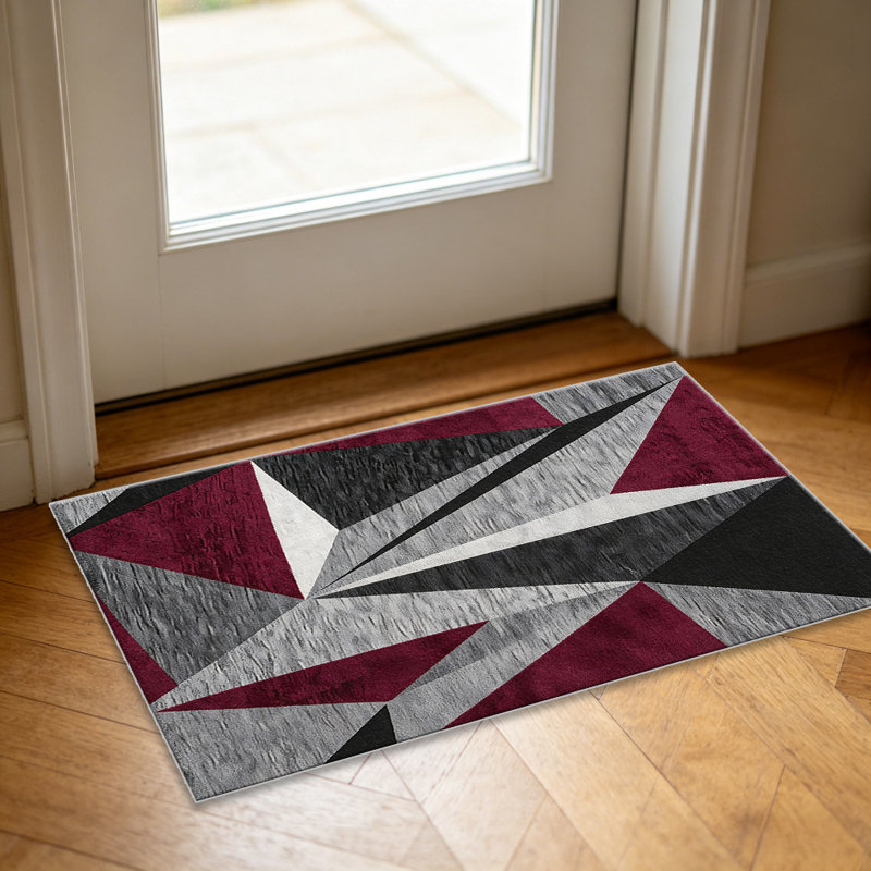 Burgundy Grey area rugs for Living Room, Soft and Comfortable, Suitable for all seasons, easy to maintain, machine washable Indoor floor mat, Under Table Farmhouse suitable for Bedroom, Dining Room, Study,  Balcony, Home Decor Patio