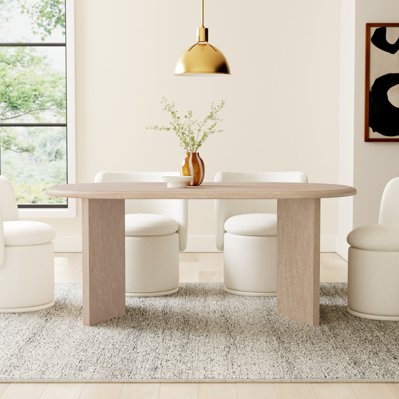 Brix Oval Solid Wood Base Dining Table, Natural